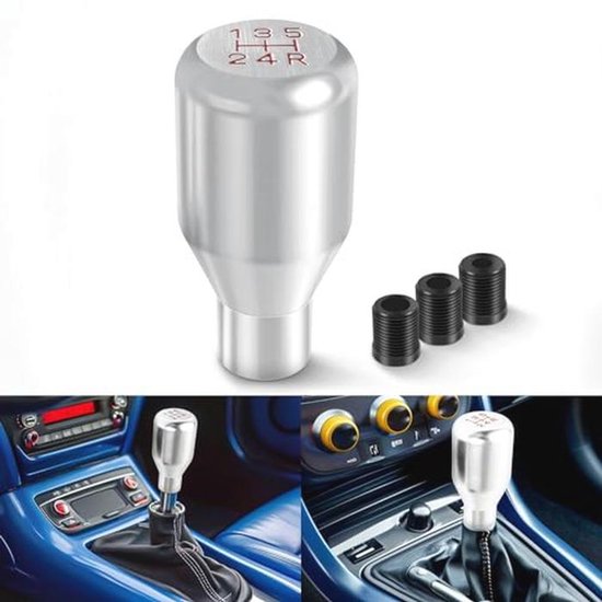 Universele 5 Versnelling Auto Versnellingspook Knop - Handmatige Schakelhendel met Metalen Afwerking en 3 Adapters van Merkloos