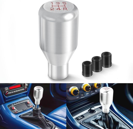 Universele 5 Versnelling Auto Versnellingspook Knop - Handmatige Schakelhendel met Metalen Afwerking en 3 Adapters van universele