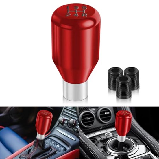 Universele 5 Versnellingen Autoversnellingspook Knop met Metalen Afwerking en 3 Adapters van SurePromise