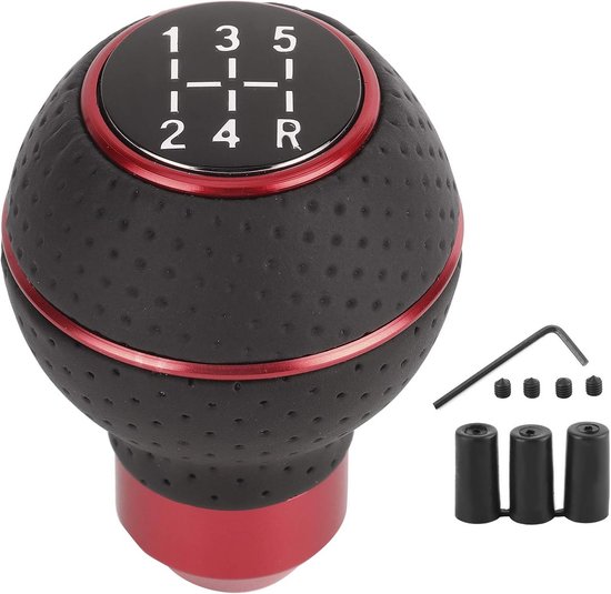Universele 5-Versnellingen Pookknop - Aluminium en Leer - Handgeschakelde Auto Accessoire (Rood) van Merkloos