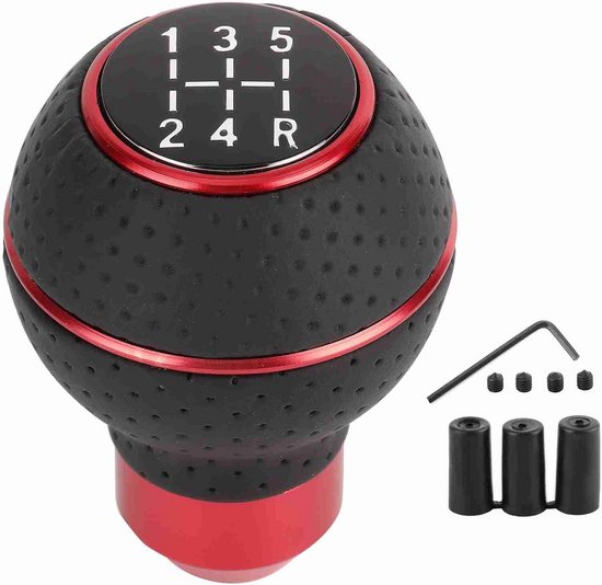 Universele 5-versnellings Pookknop Aluminium en Leder voor Handgeschakelde Auto's van Merkloos