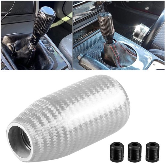 Universele Carbon Fiber Versnellingspookknop met 3 Adapters voor Auto en Vrachtwagen van Merkloos