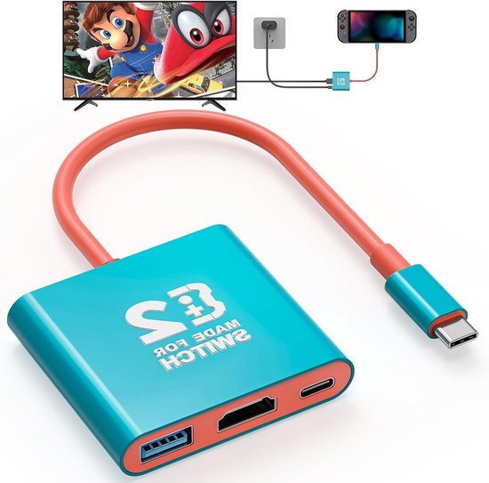 USB C naar HDMI-adapter, 3 in 1 USB-C Hub met USB 3.0 PD, 4K HDMI Converter voor Nintendo Switch en OLED Gaming