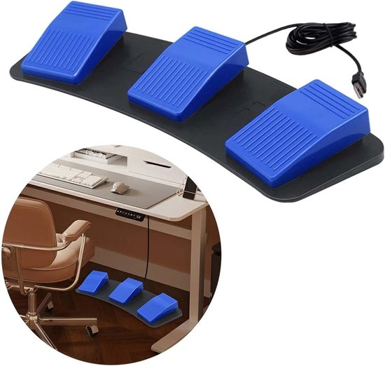 USB Voetpedaal - Voetschakelaar Pedaal - Computer Bediening - Drie Schakelaars - 36.7 cm - Blauw