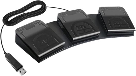 USB Voetschakelaar - Voetpedaal Controller - Computer Bediening - Drie Programmeerbare Knoppen - 34x11.5x4.3 cm - Zwart