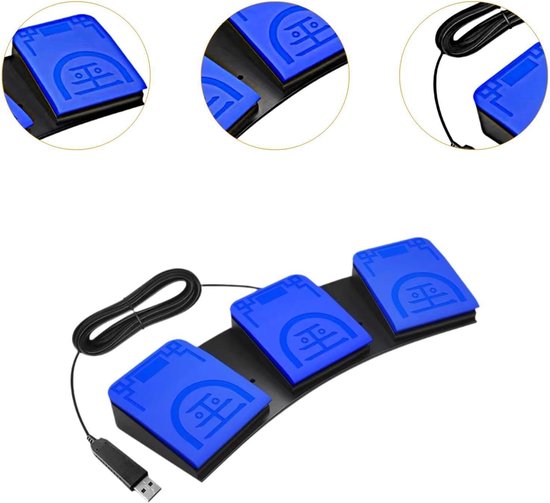 USB Voetschakelaar - Voetpedaal Controller - Computer Bediening - Programmeerbare Knoppen - 34x11.5x4.3 cm - Blauw
