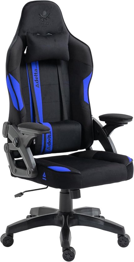 Velours Gamestoel - Ergonomische Bureaustoel - Langdurig Zitten - Verstelbare Lendensteun - Tot 130 kg - Blauw