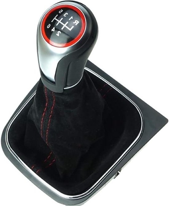 Versnellingspook Alcantara - Schakelpookhoes Frame - Auto Interieur Upgraden - Met Rode Naad - 6 Versnellingen - Zwart
