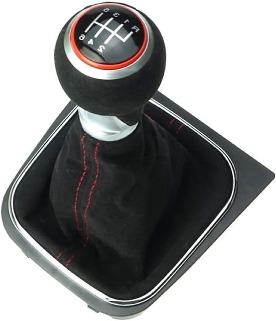 Versnellingspook Alcantara - Schakelpookknop Set - Auto Interieur Upgraden - Alcantara Met Rode Naad - 6 Versnellingen - Zwart van Merkloos