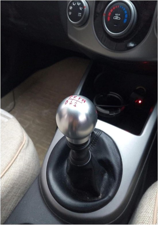 Versnellingspook Aluminium - Schakelknop Handgeschakeld - Auto Interieur Upgrade - 6 Versnellingen Rood Logo - 1 Stuk - Zilver