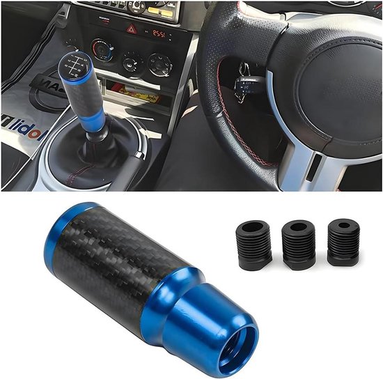 Versnellingspook Auto - Schakelknop Hendel - Voertuig Interieur - Aluminium Koolstofvezel - 90mm Lengte - Blauw