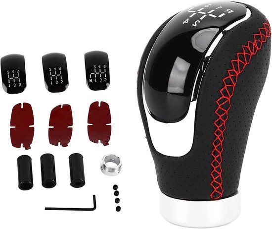 Versnellingspook Knop - Schakelknop Handbak - Auto Interieur - Universele Pasvorm - 5/6 Versnellingen - Zwart met Rode Stiksels