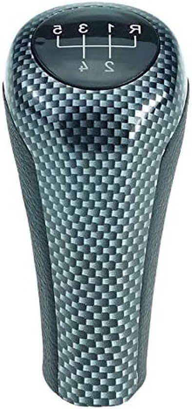 Versnellingspook Leer - Pookknop Carbon - Auto Interieur - 5 Versnellingen - 1 Stuk - Zwart
