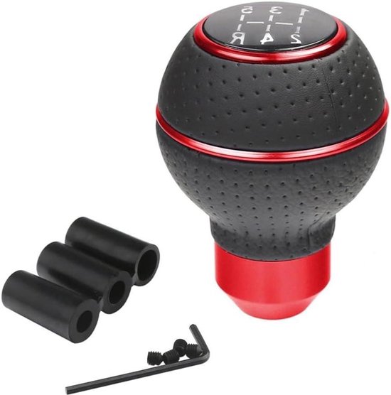 Versnellingspook - Schakelpookknop - Auto Interieur - Aluminium en Leer - 5 Versnellingen - Rood