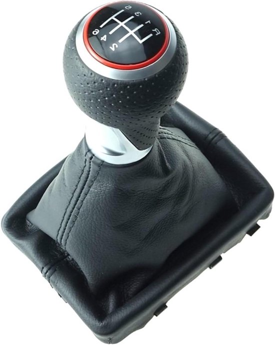 Versnellingspook Set - Pookknop Manchet Frame - Auto Rijden - 6 Versnellingen Zwart Rood - 12 mm Montage - Zwart Zilver van Merkloos