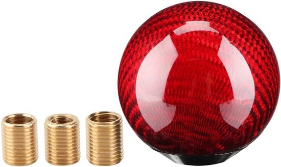 Versnellingspookknop Koolstofvezel - Schakelknop Auto - Auto Interieur Upgraden - Met 3 Adapters - Universeel - Rood