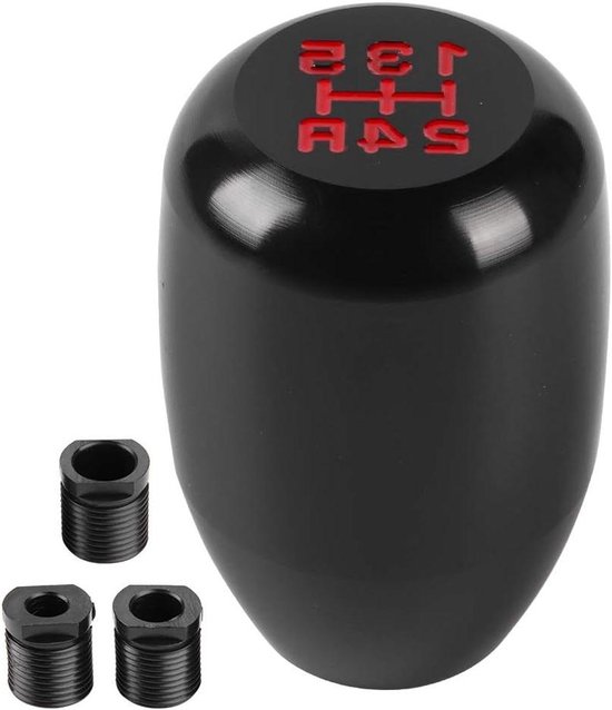 Versnellingspookknop Metaal - Schakelpookknop Handmatig - Auto Interieur Upgraden - 5 Versnellingen Universeel - 3 Adapters (8/10/12mm) - Rood Zwart