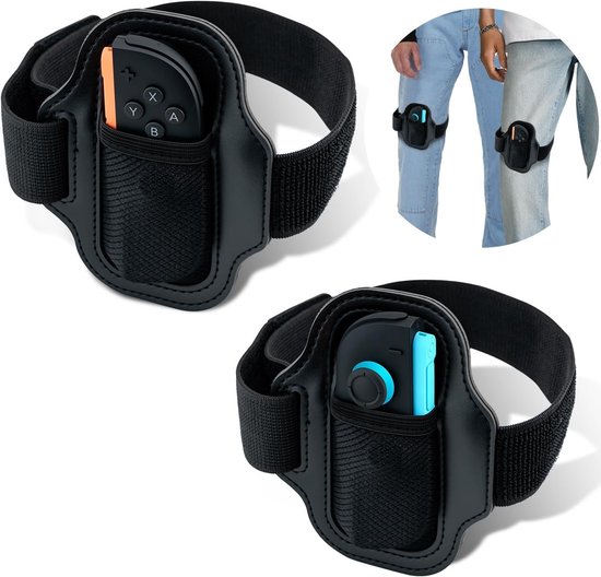 Verstelbare 2 Delige Gamecontroller Beenband voor Nintendo Switch en Switch 2, Geschikt voor Avontuurlijke Games en Sport Spellen - Zwart, 40 cm en 60 cm