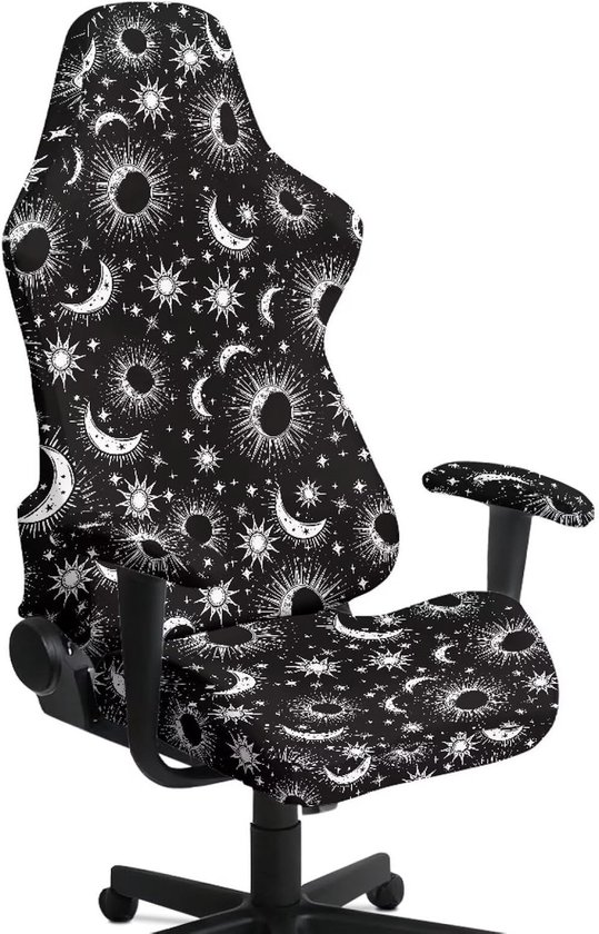 Verstelbare Gaming Stoel Cover, Rekbare Afneembare Wasbare Bekleding voor Computerstoelen, Armstoel Covers met Hemelse Zon, Maan en Sterren Design