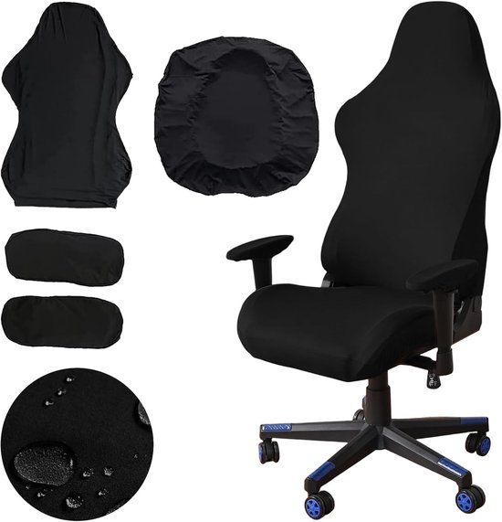 Verstelbare Gaming Stoelcover Set voor Zitvlak en Armleuningen, Ademend, Antislip en Wasbaar, Zwart, Perfect voor Thuis en Kantoor