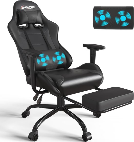 Verstelbare Gamingstoel met Massagekussen en Voetsteun voor Comfortabel Zitcomfort van Merkloos