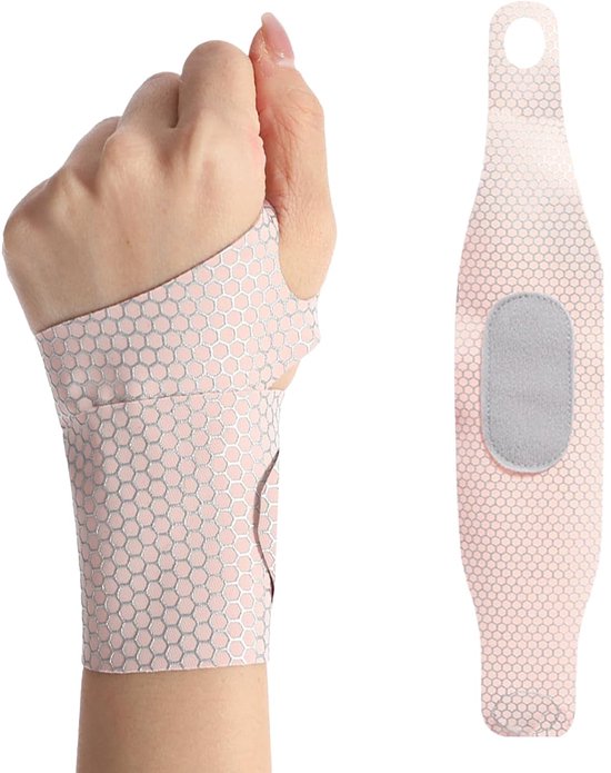 Verstelbare polsbandage, elastische polssteun, ademend, voor sport, fitness, pijnverlichting (roze)