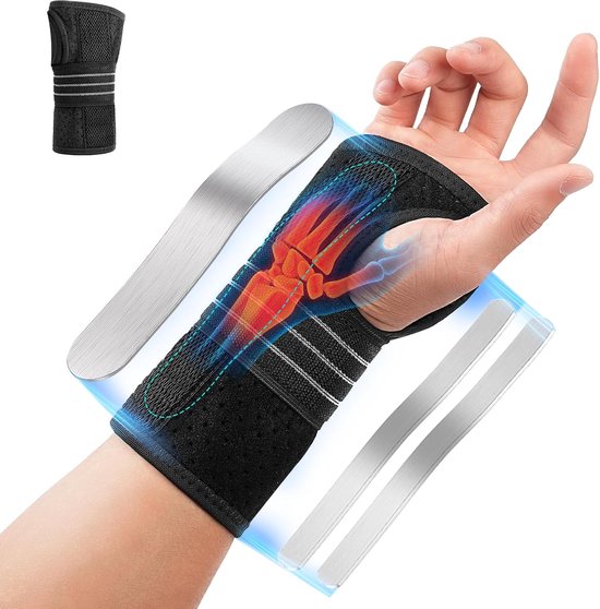 Verstelbare polsbandages met 3 metalen rails, polsbandage voor carpaal tunnel, artritis, tendinitis, verstuikingen, nachtslaap, mannen en vrouwen (S)