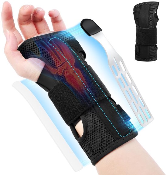 Verstelbare polsbandages met metalen rails en zachte duimopening, polsbandage voor mannen en vrouwen, carpaal tunnel artritis verstuikingen, links, L/XL