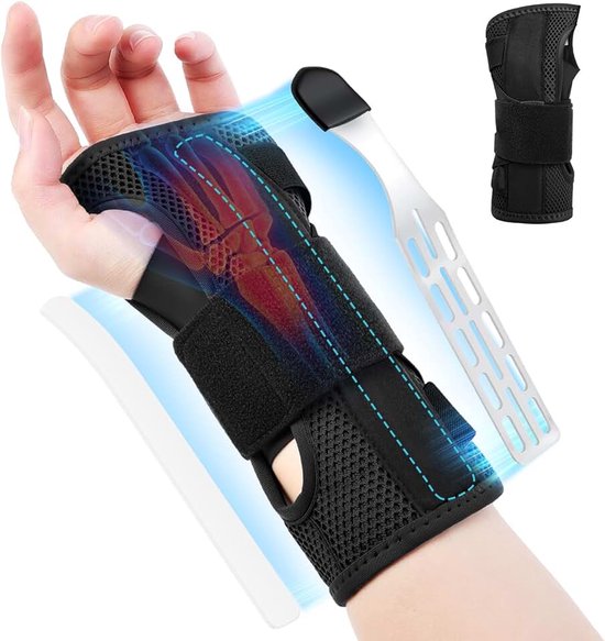 Verstelbare polsbandages met metalen rails en zachte duimopening, polsbandage voor mannen en vrouwen, carpaal tunnel artritis verstuikingen, links, S/M