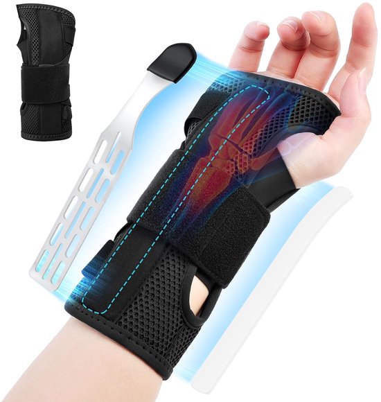 verstelbare polsbandages met metalen rails en zachte duimopening, polsbandage voor mannen en vrouwen, carpaal tunnel artritis verstuikingen, rechts, S/M