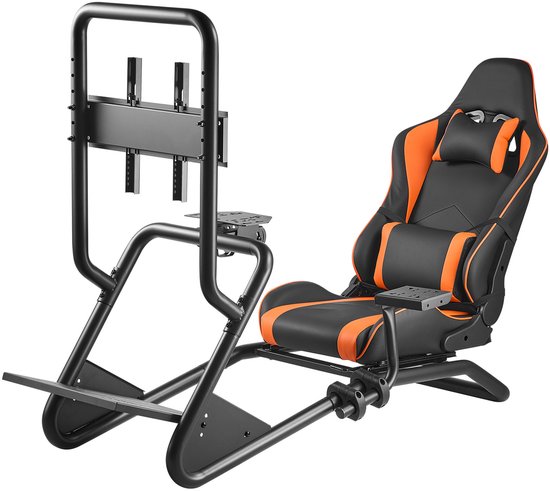 Verstelbare Racestuurstandaard met Monitorbevestiging, Stevige Simulatorcockpit Voor Stuurwielen en Pedalen, Compatibel met Logitech G25, G27, G29, G920, G923, Thrustmaster T300rs, TX F458, T500rs, T3pa-Pro (F1/GT) en Csr-Modellen van Merkloos