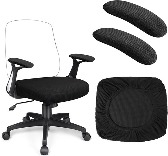 Verstelbare Stoelhoes met 2 Armsteunhoezen, Elastische en Wasbare Bescherming voor Kantoor- en Gamingstoelen, Zwart