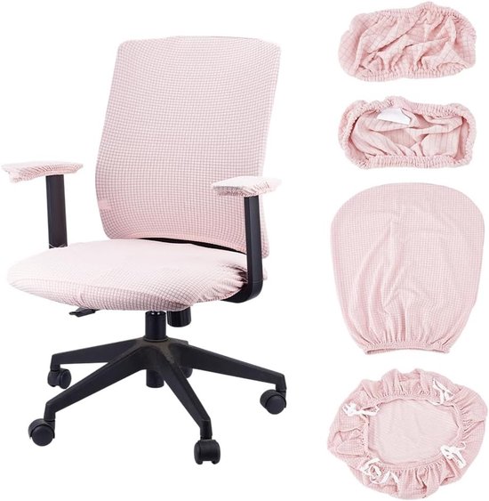 Verstelbare Stoelhoezen voor Kantoorstoelen - Rekbare Beschermhoezen voor Computerstoelen met Rug- en Armsteun - Ideaal voor Kantoor, Studenten en Gamerstoelen (Roze)