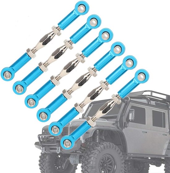 Verstelbare Stuurverbinding - Duwstang Koppeling - RC Auto Upgrade - 6 Stuks Set - 65 Mm - Goud Blauw