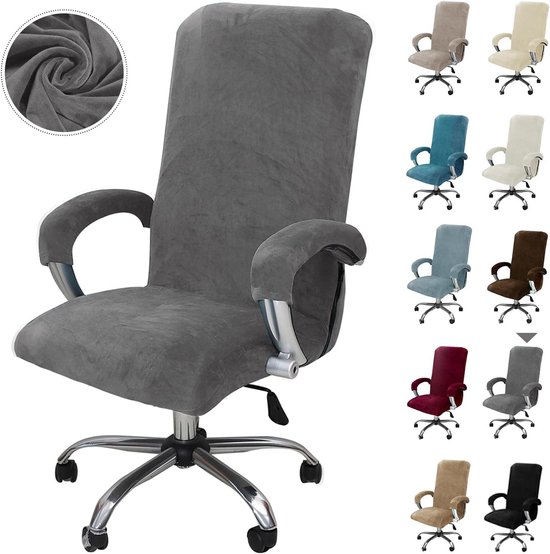 Verstelbare Velours Stoelhoes voor Kantoor- en Gamingstoelen - Elastische, Verwijderbare Bescherming voor Draai- en Bureau Stoelen (Grijs, XL)