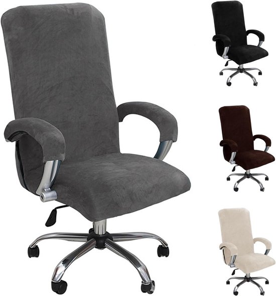 Verstelbare Velours Stoelhoes voor Kantoorstoelen - Elastische, Wasbare en Verwijderbare Bescherming (Grijs, L)