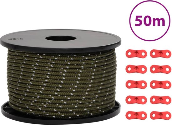 vidaXL - Tentscheerlijn - met - reflecterende - strips - en - spanners - 50 - m - 5 - mm van VidaXL