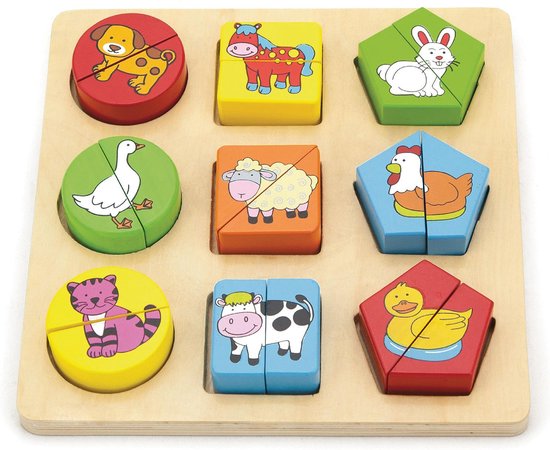 Viga Toys - Boerderijpuzzel met geometrische vormen van Viga