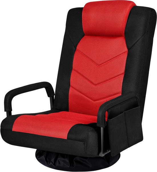 Vloerstoel Draaibaar - Gamingstoel Inklapbaar - Ontspannen Zitten - 6-Traps Verstelbaar - 68 x 62 x 745 cm - Zwart Rood
