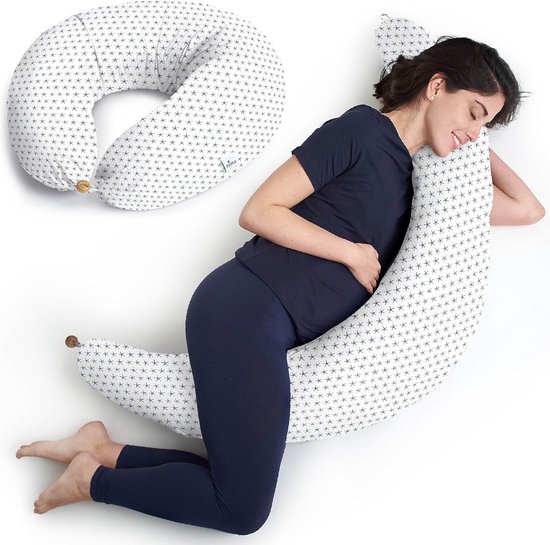 Voedingskussen, zwangerschapskussen om te slapen, zijslaapkussen, XXL, 100% katoenen hoes, multifunctioneel van Litollo