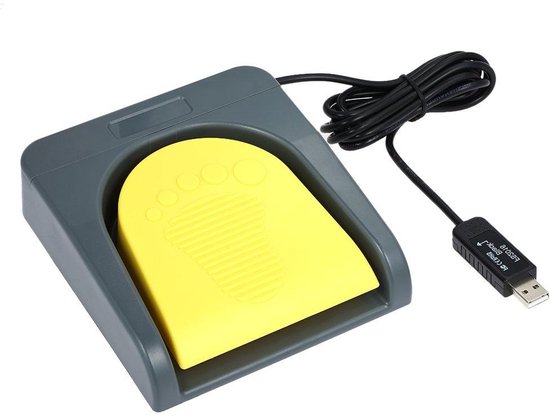 Voetschakelaar USB - Computer Pedaal - Productiviteit Verhoging - Aanpasbare Toetsen - 14 cm x 12.8 cm - Grijs met geel van Merkloos