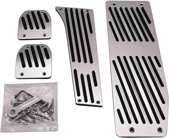 Voetsteun Pedaal Beschermer - Auto Pedaal Pads - Verbeterde Grip - Aluminium Legering - 4 Stuks - Zilver