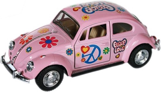 Volkswagen Kever Modelauto - Roze - 12 cm - Metaal - Flower Power Edition van Merkloos
