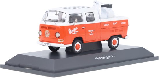 Volkswagen T2 Doka Vintage Scooter Service + Vespa Schuco Modelauto 450723700 Schaalmodel van Merkloos