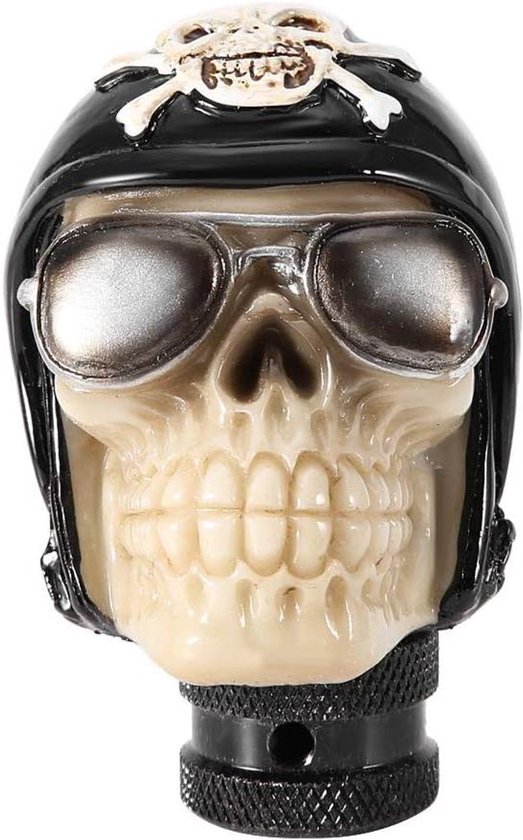 Wakects Universele auto versnellingspookkop, unieke versnellingspookknop van hars, skeletkop, versnellingshendel + versnellingshendel