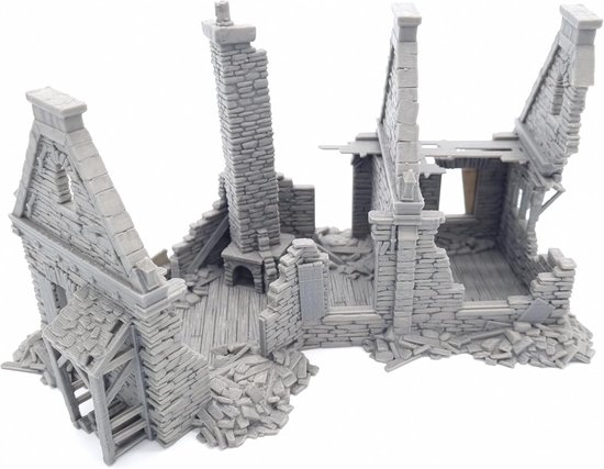 - Wargaming Terrain - Geruïneerd stenen huis, landschap voor tafelspellen 28-32 mm schaalminiaturen, 16-20 eeuws middeleeuws Europees gebouw voor RPG 2WW spoorwegmodellering (schaal 28 mm)