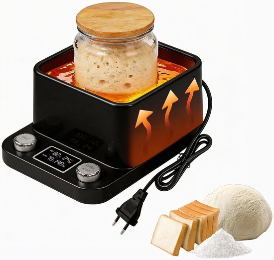 waterbad 360 graden, gelijkmatige verwarming, verwarmingsmat met 198 uur timer en 0,5 °C thermostaat (70-104 °F), voedingsherinnering voor brood, yoghurt en kombucha