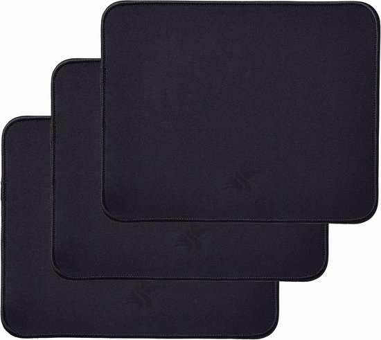 Waterdichte XXL Gaming Muismat (3 Stuks) - Zwart met Zwarte Stiksels - Bureauonderlegger Antislip XL