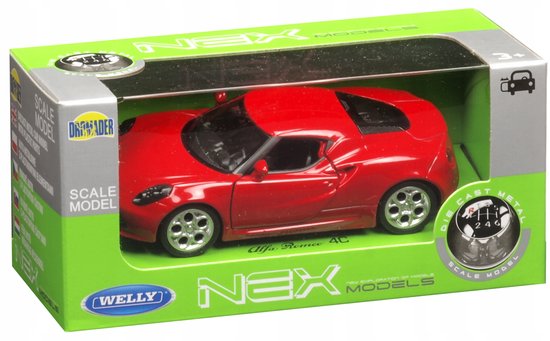 Welly Alfa Romeo 4C Sportauto Model Auto Rood 1:34-1:39 Deuren Open van Merkloos