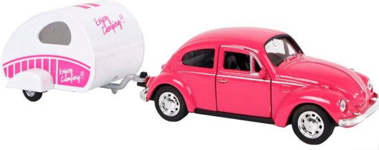 Welly Auto Volkswagen Beetle 21 Cm Staal Roze/wit 2-delig van Welly